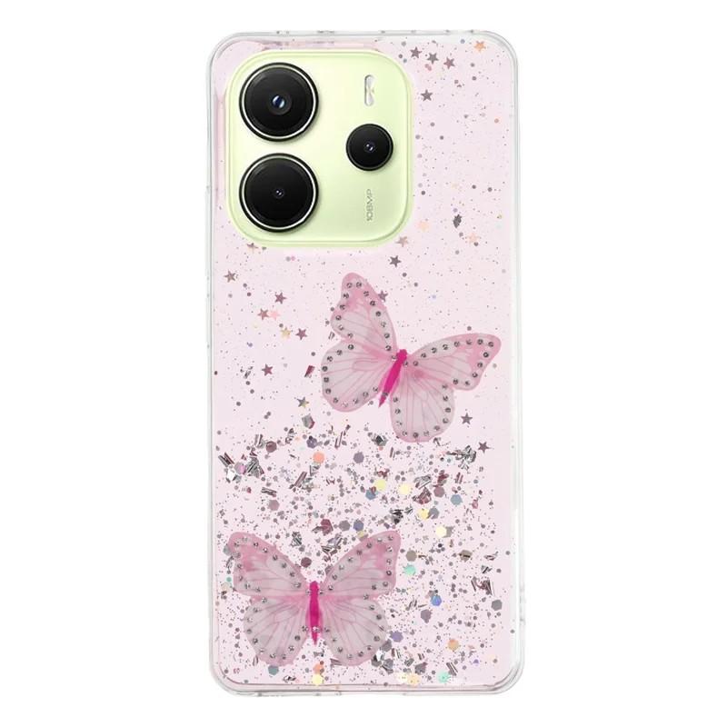 For Xiaomi Redmi Note 14 4G (163.25x76.55x8.16mm) TPU Case WANLONFENG AW Series PVC Butterfly Epoxy Phone Cover with HD Film
