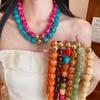 Smudge Effect Resin Beaded Chokers Multi Color Acrylic Pendant Chain Vintage Choker  For Women