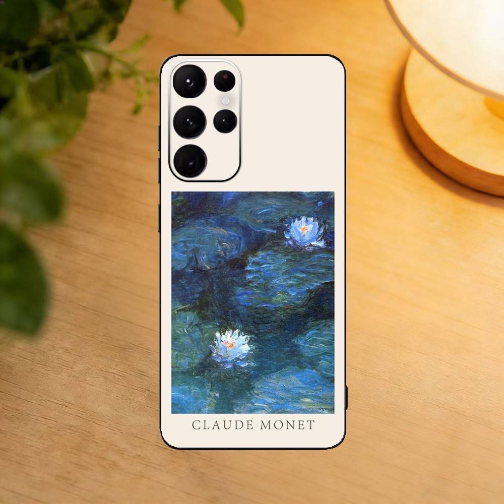

Чехол для телефона Claude Monet Ins Fishion для Samsung S25,24,23,22,30,21,10,9,Ultra,Plus,Lite Мягкий черный чехол Samsung S24