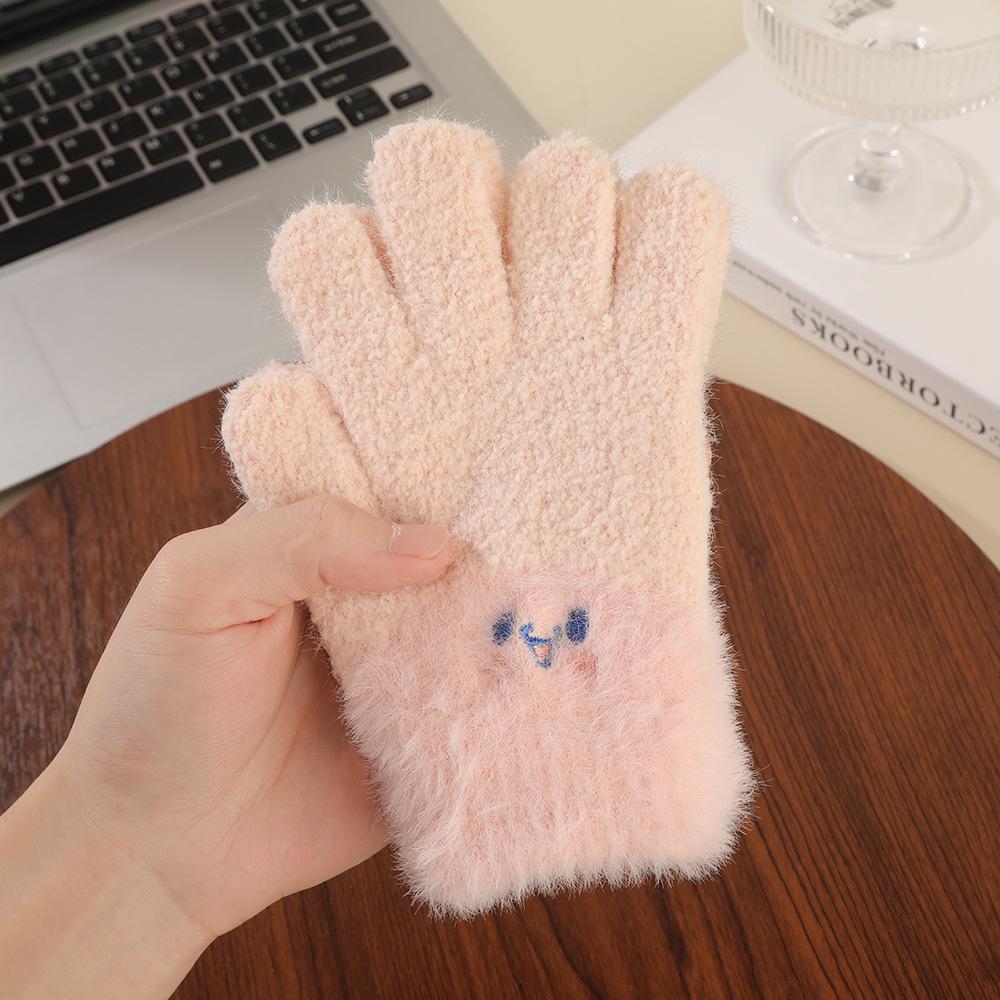 Unisex Children s Warm Knitted Gloves with Embroidered Smiley розовый