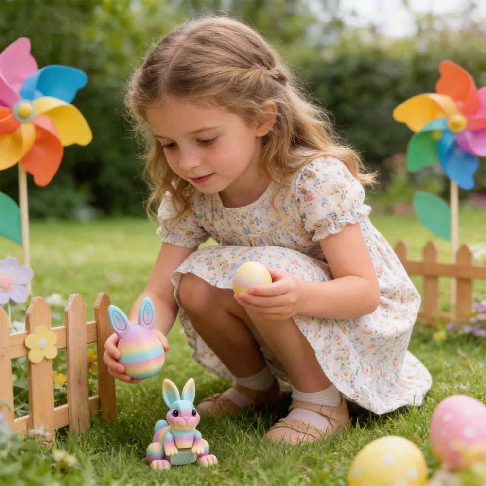 Fashion Easter 3D Printed Rabbit Eggs Rainbow Cute Animal Model Ornament Funny Easter Rabbit Ornament