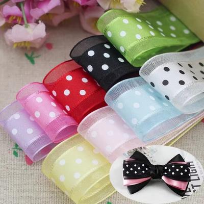 25mm 5meters Organza Ribbon Hair Bow Christmas Wedding Decor Polka Dots Ribbon Gift Bouquet Decoration DIY Sewing Fabric
