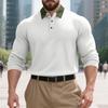 Mens American Turn Down Collar Heavy Weight Color Block Casual Long Sleeve Polo Shirt