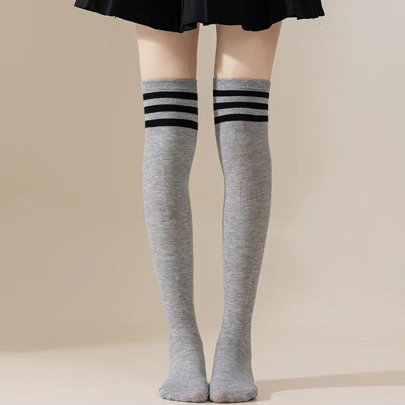 New 1Pair Sexy Long Socks Solid Color Striped Women Over Knee Thigh High Over The Knee Stockings Ladies Girls Warm Knee Socks