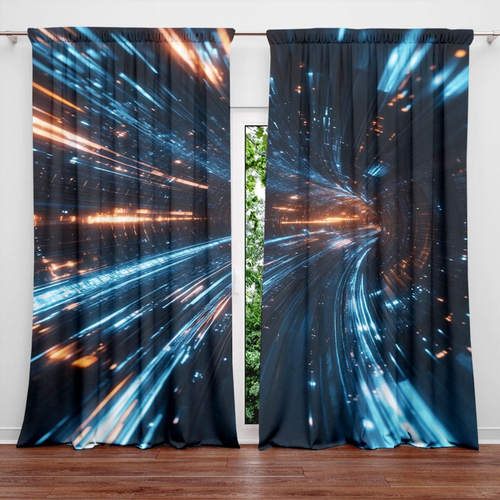 2pcs Time Space Tunnel Printed Curtain for Home Decor - Rod Pocket Window Treatment for Bedroom, Office, Kitchen, Living Room