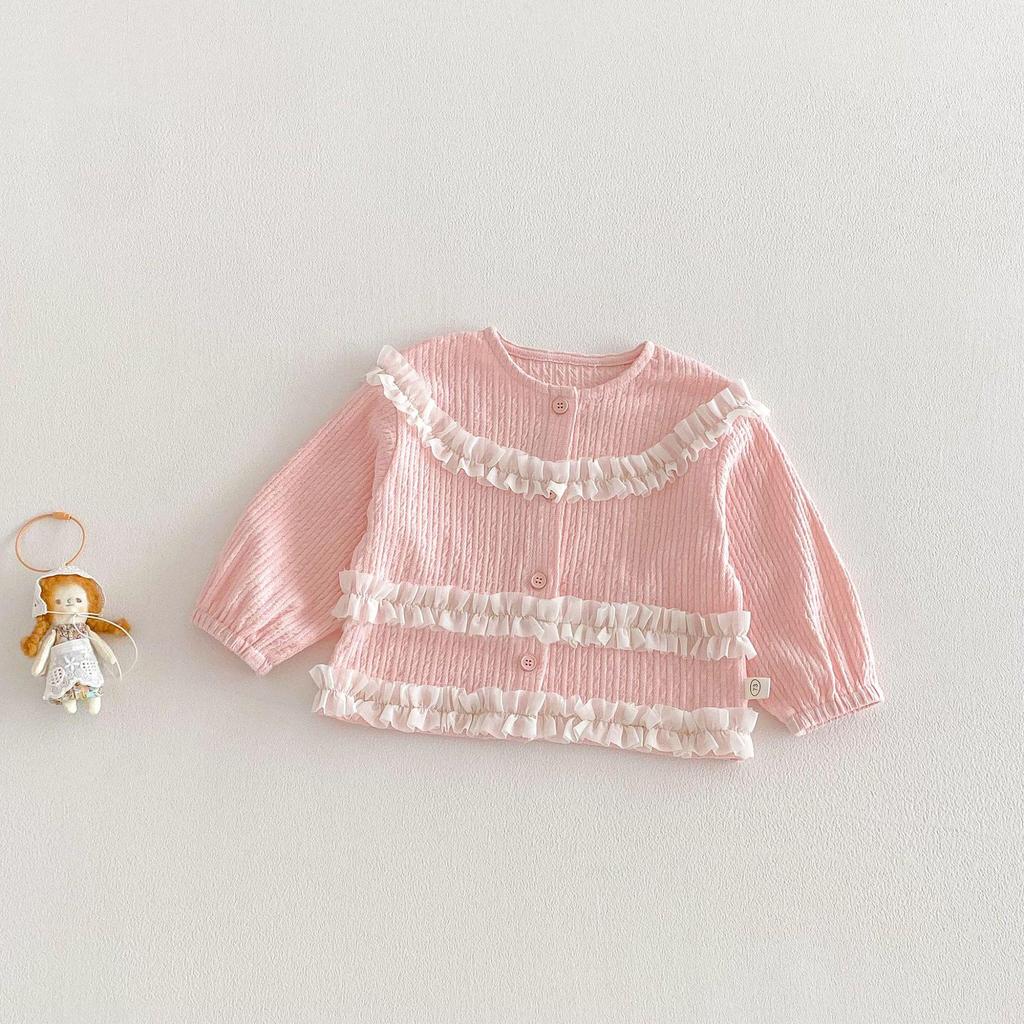 2026 Girls' Lace Jacket: Stylish Korean Spring Long Sleeve Top for Trendy Kids