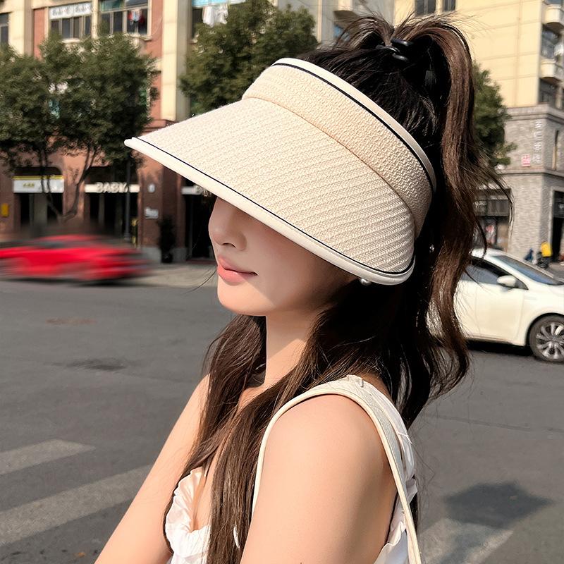 Spring and summer new Xiaoxiangfeng tweed hat, socialite style sun protection and sunshade foldable empty top hat
