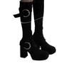 2025 Autumn and Winter New Retro Suede Thick Heel Medium Heel Round Head Tall Knight Boots European and American Pleated Stacked Cowboy Boots