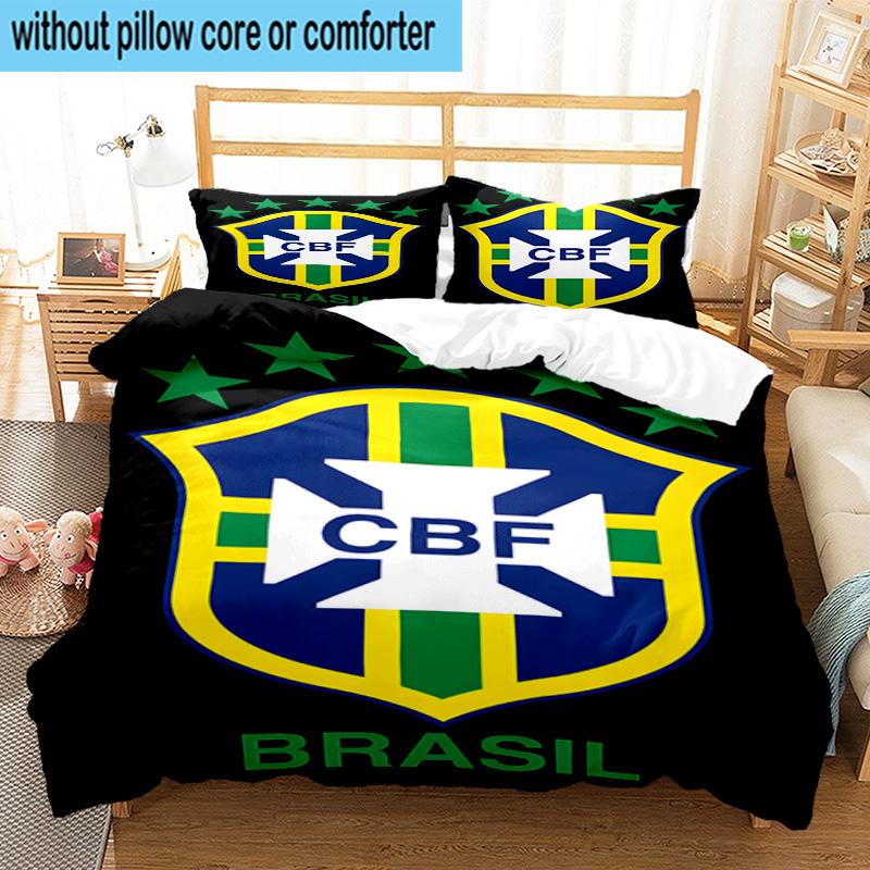 3pcs Brazilian Football Federation Printed Bedding Set Duvet Cover Closure Includes 1 Duvet Cover & 2 Pillowcases Bedding Sets Home Decor Gifts