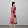 SOFSIL Women's Retro Plaid Ramie V-Neck Midi Dress