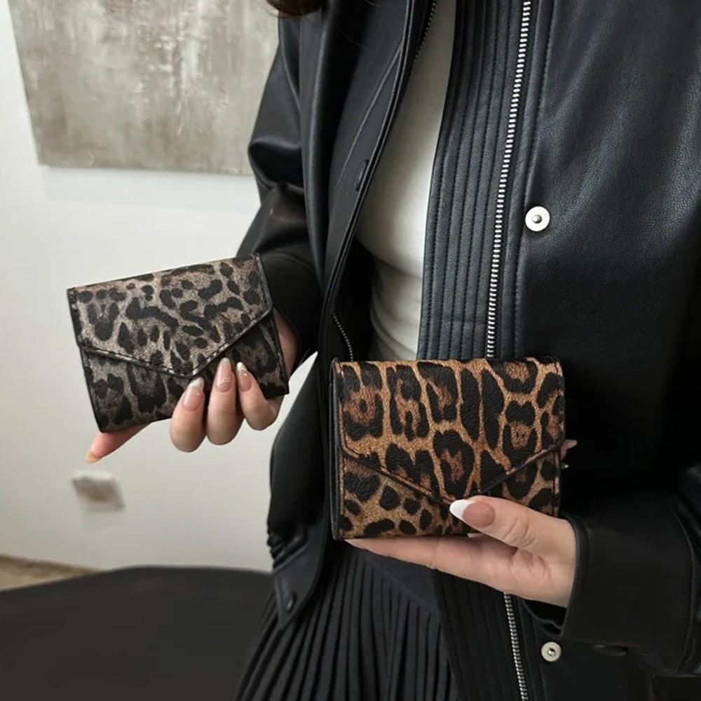 PU Leather Leopard Short Wallet Korean Style Coin Purse Fashion Envelope Clutch Bag  Women