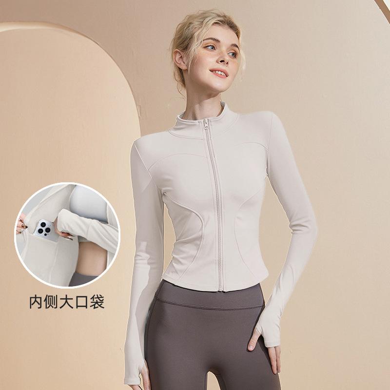 Yoga clothes women's tight tshirt sports long sleeves running training pilates standup neck zipper fitness clothes jacket spring