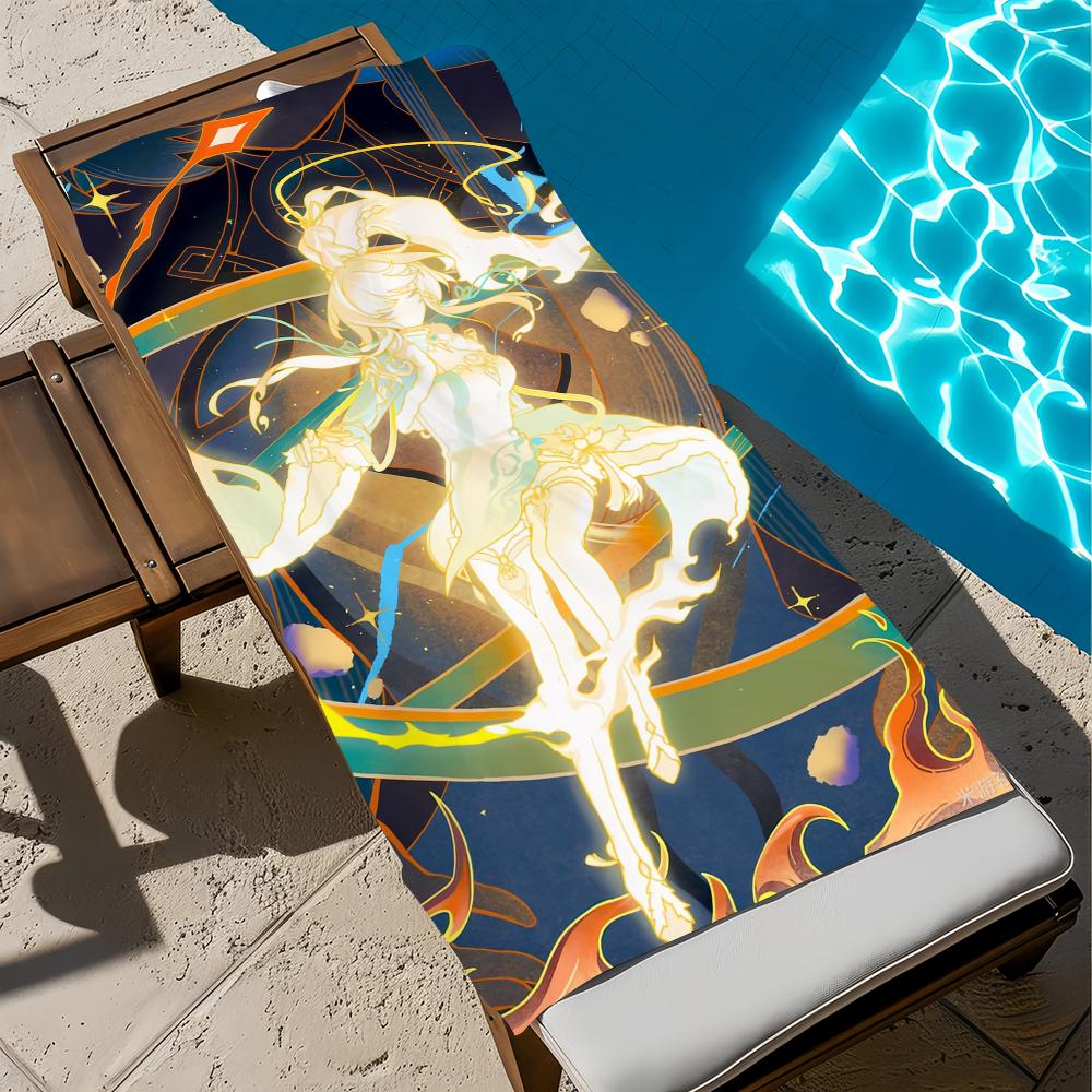 Genshin Impact Zibai Towel Beach Quick Dry Soft Pool Towels Gift for Travel Gym Shower Camping Sports