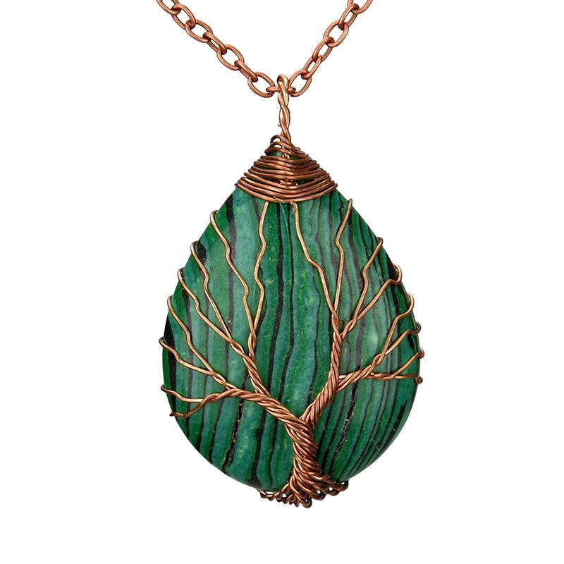 Direct Sales Copper Wire Winding Tree Of Life Water Drop Natural Gemstone Necklace Necklace N517 Pendant