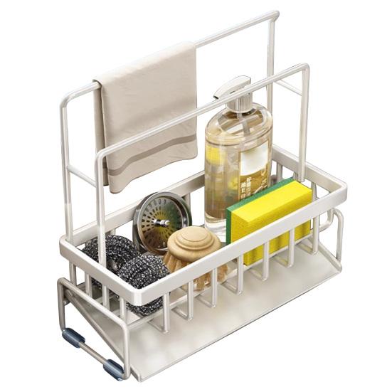 Drain Rack Rustproof Carbon Steel Organizer with Detachable Drain Tray Storage Rack for Kitchen Sink Sponges Soap