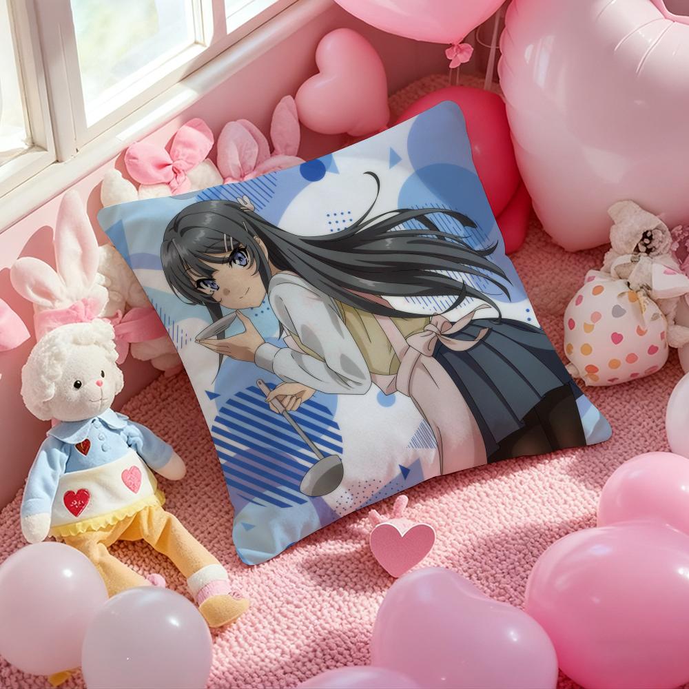 Mai S-Sakurajima Anime Cushion Cover Pattern Printed Pillowcase for Living Room Sofa Cushion Cover & Bedroom Decor