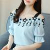 Women Summer Blouses Short Sleeve Chiffon Women Blouse Shirt Sexy Slash Neck Off Shoulder Top
