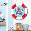 Summer Party Supplies Wooden Swim Ring Hanging Sign for Pool Decoration, Beach Theme Wall Rustic Decor Art with Hemp Rope, Double Layer Seaside
