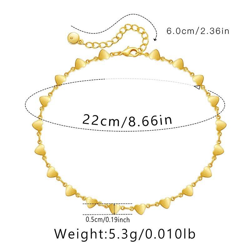 Women Minimalist 18k Gold Plated Heart Link Ankle Bracelet