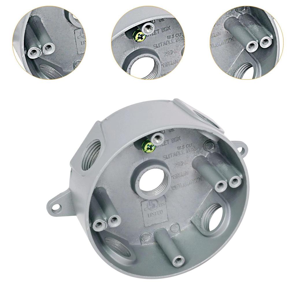 Round Weatherproof Box Diameter 101.6mm/40.00inch Threaded Outlets Wire Junction Box for Network Outside Lamps Garden Yard