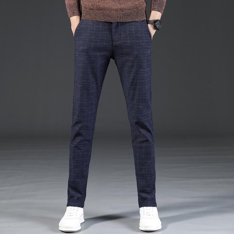 Pánské kalhoty v novém stylu s broušeným kostkovaným vzorem, všestranné kalhoty s malou rovnou nohavicí, business vlněné kalhoty
