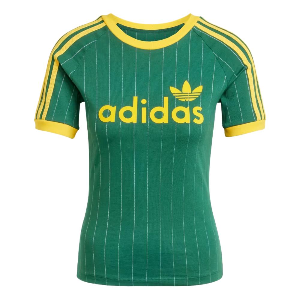 Adidas Originals Round Neck Striped Comfortable Casual Short Sleeve Raglan T-Shirt Women T-Shirts Academy-Green Gray-White JC7703