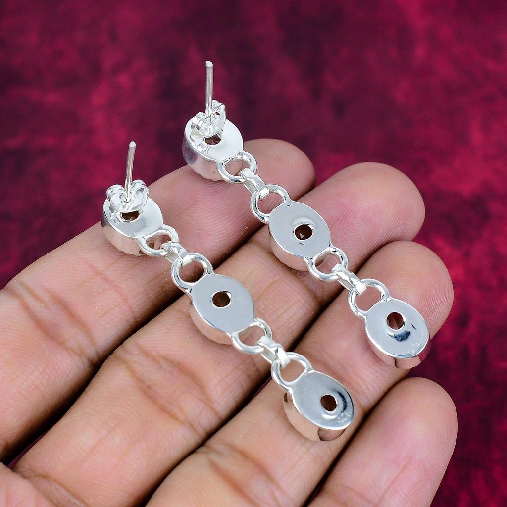 White Topaz 925 Solid Sterling Silver Earrings, Handmade Gemstone Jewelry Earrings For Memorial Day