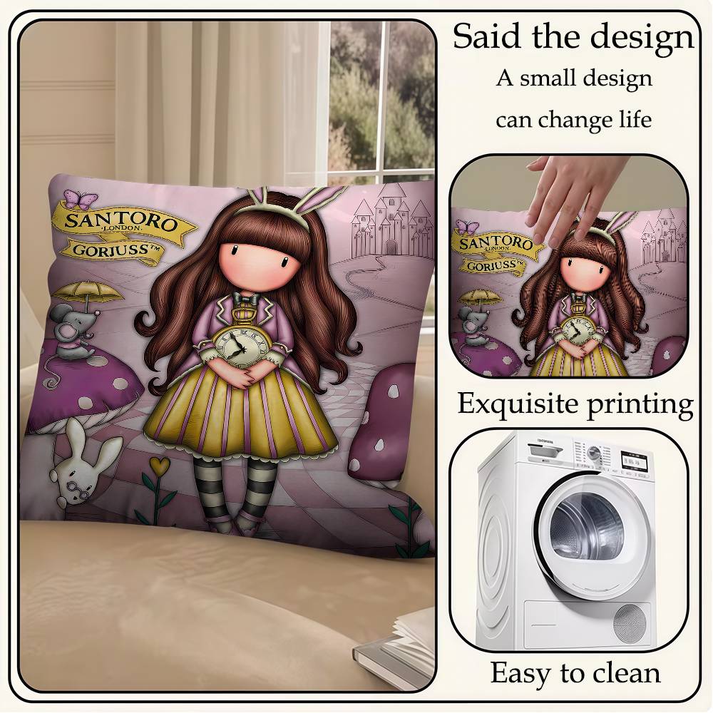 S-Santoro-Gorjuss Cute Cartoon Girl Personalized Picture Text Home Decorative Pillows Household Gifts 45X45Cm