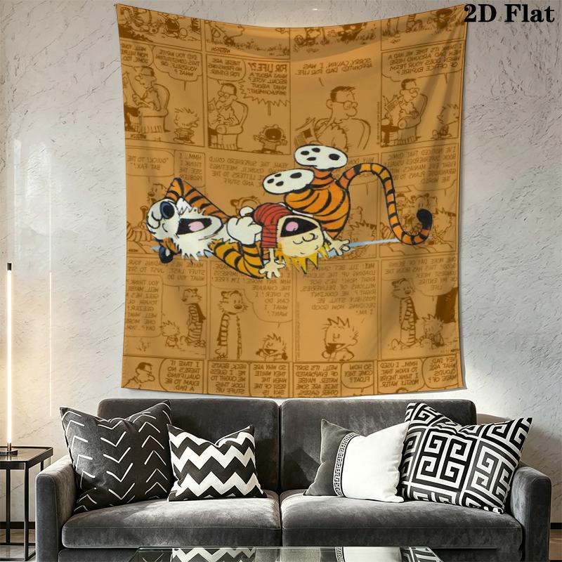 Calvin and Hobbes Wall Tapestry Aesthetic Wall Hanging Printed Fabric Blanket Decorative Tapestries for Bedroom Living Room Home Decor
