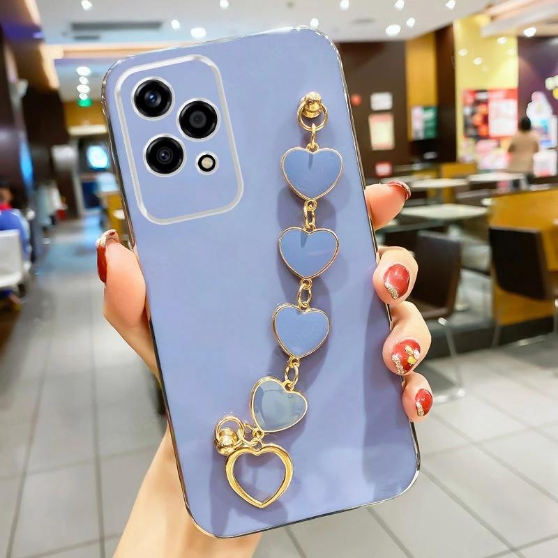 Case for iPhone 16E Love Heart Bracelet Chain Plating Silicon Phone Case for iPhone 16 E 16 Pro Max 16Plus 15 14 13 Soft Cover