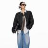 ICH MODE Women's American Style Textured Denim Cardigan Jacket
