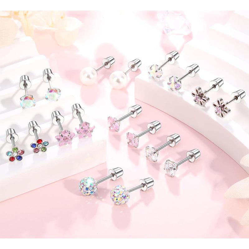Set of 12 Pairs Bullet Stud Earrings for Women - New Style Jewelry in Stock