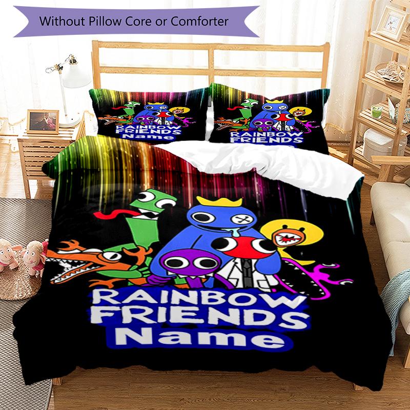 3-teiliges Bettwäsche-Set mit individuellem Namen Rainbow Friends Bettbezug mit Verschluss Enthält 1 Bettbezug & 2 Kissenbezüge, Weich und bequem für alle Jahreszeiten.