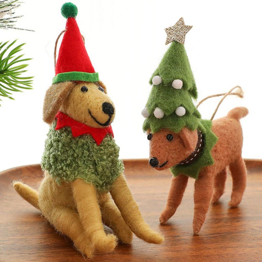 Handmade Wool Felt Dog Wool Felt Puppy Christmas Tree Ornament  Holiday Tree Ornament