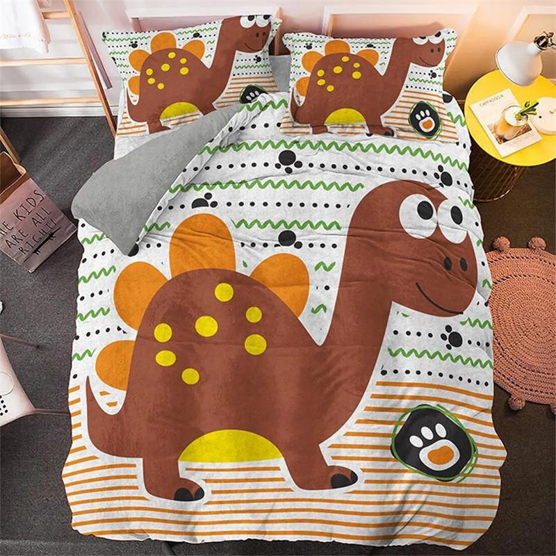 Cartoon Dinosaur Duvet Cover Dinosaur Theme Bedding Green Dinosaur Hello Bro Pattern Bedroom Decoration for Children Women Men