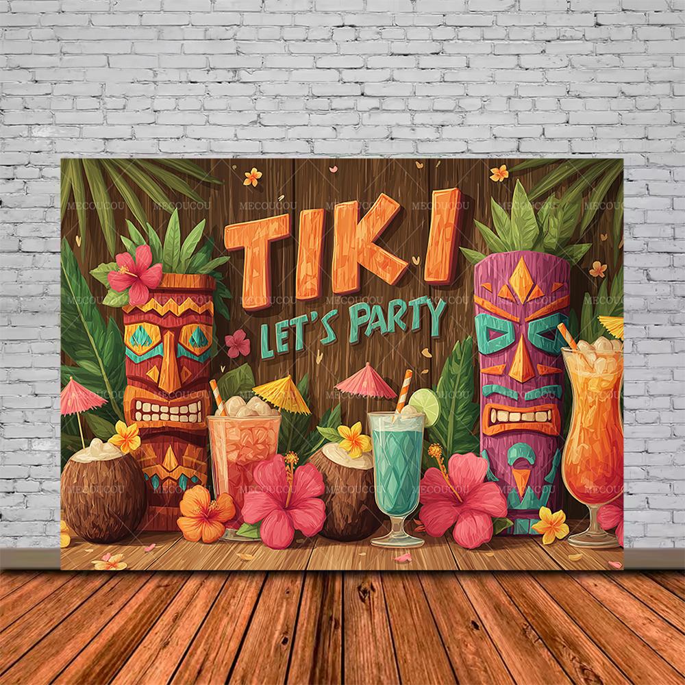 Tropische Tiki Bar Fotografie Hintergrund Blume Totem Banner Hawaii Meeresblick Hintergrund Babyparty Kindergeburtstagsparty Dekoration
