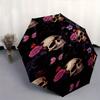 Rose Skull Automatic Folding Umbrella  8 Ribs, Durable Iron Frame, Bright Color Pattern Compact Travel Umbrella, Suitable for Outdoor, Beach