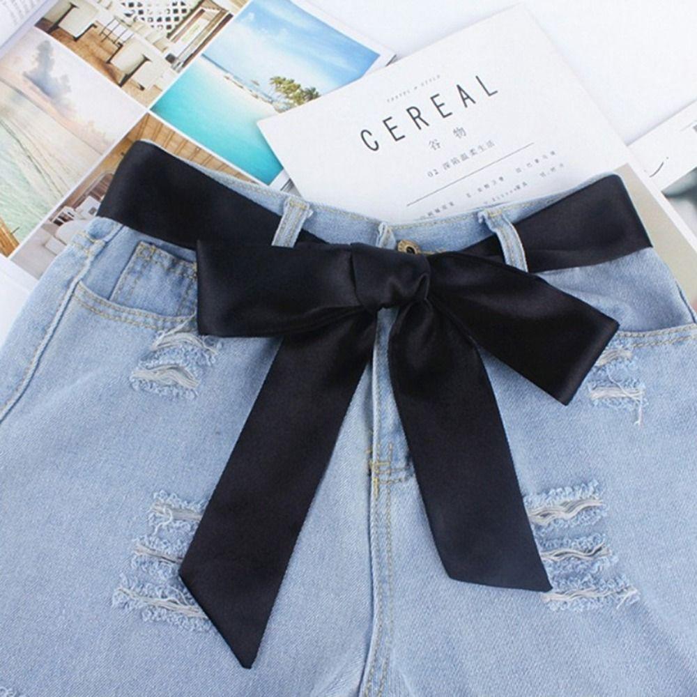 Waistbands Silk Scarf Solid Color Ribbon Knot Rope Fashion Long Scarf  Ladies