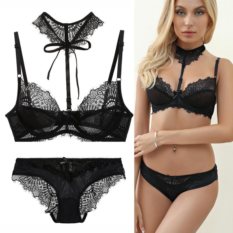 French-style Ultra-thin Lace Sexy Women's Bra and Panty Set Push-up Bra To Make Large Breasts Appear Smaller Skin-friendly and Comfortable Panties