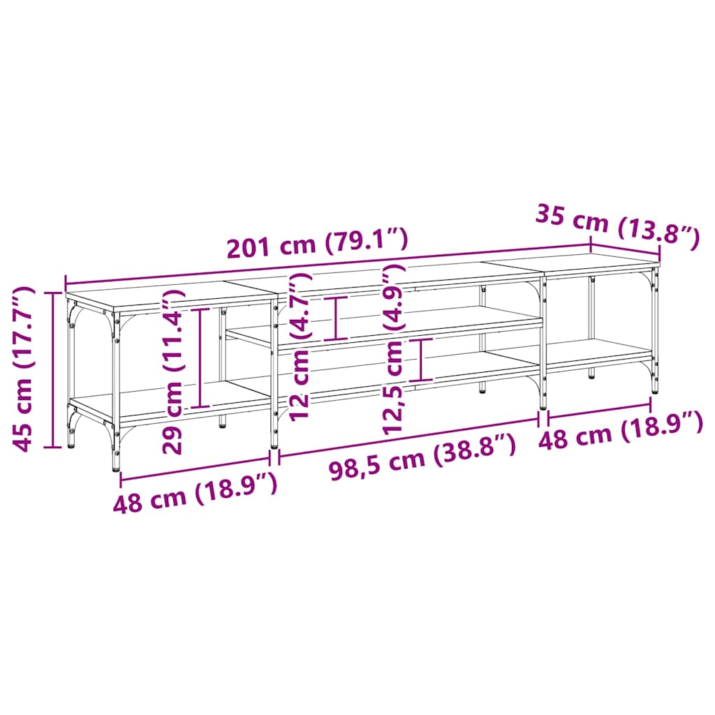 TV Stand Artisan Oak 201 X 35 X 45 Cm Engineered Wood and Iron