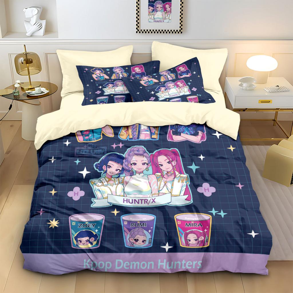 3-teiliges K-Pop-Bettwäscheset mit Dämonenjäger-Motiv, EU-Einzelgröße, Bettbezug, Bettbezug für Kinder und Erwachsene, K-Pop-Huntrix