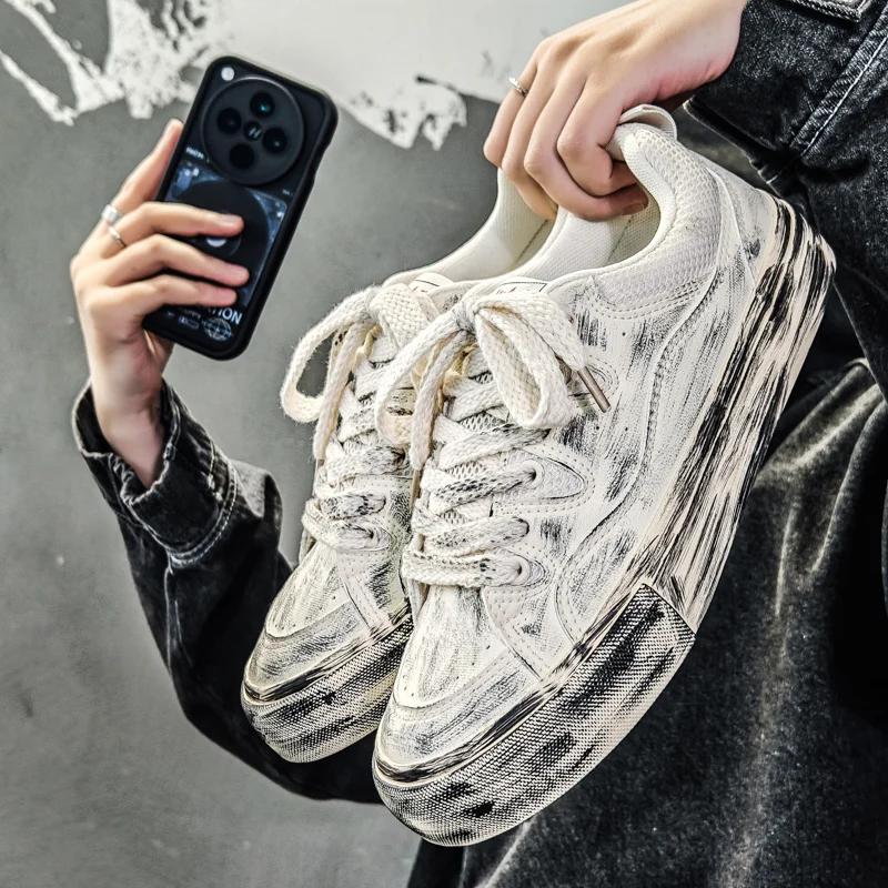 Small niche men's dirty shoes men's shoe trend 2025 spring couple canvas shoes men's versatile casual board shoes