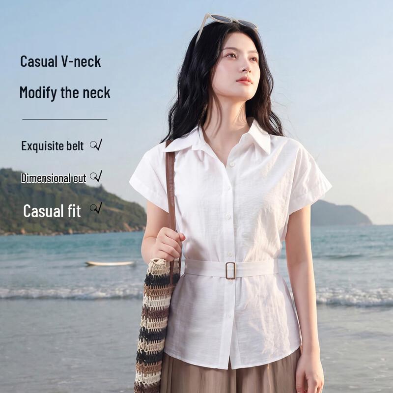 FivePlus Women s Lapel Short Sleeve Slim Fit Shirt M синий