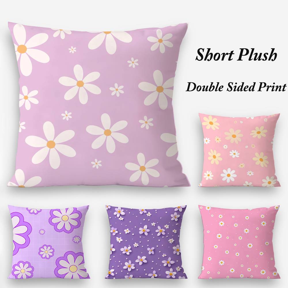 Romantic Daisy Print Spring Pillow Case Plush Fabric Soft Double Sided Print Home Sofa High Quality Cushion Cover Throw
