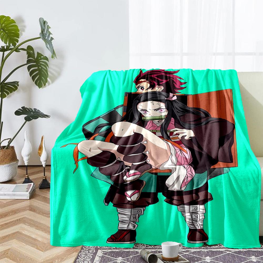 Demon Slayer Theme Printed Blanket - Perfect for Couch, Bed, Travel & Outdoor Use | Machine Washable, Cozy & Durable.