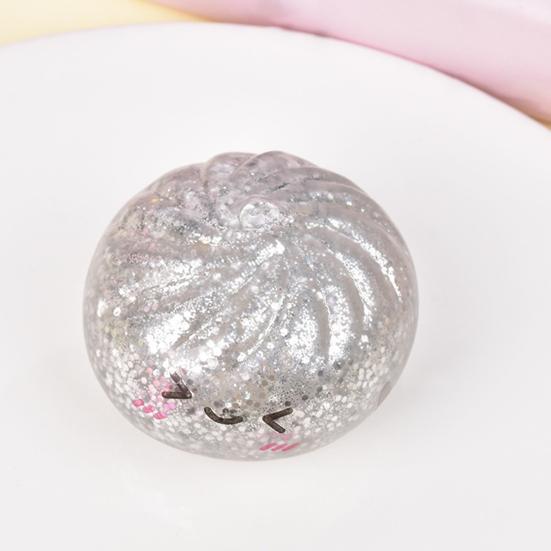 12Pcs Stress Relief Dumpling Squeeze Toy with Steamer Clear Glitter Steamed Bun Sensory Toy