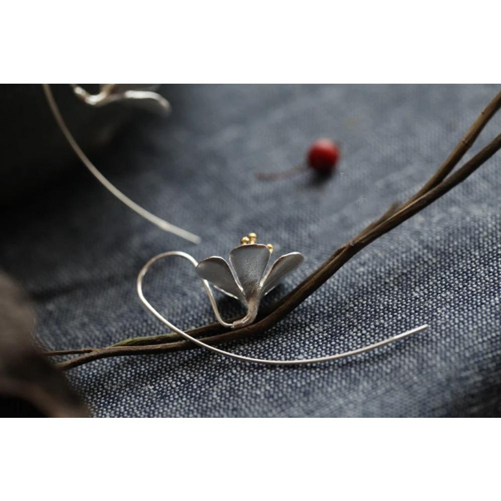 925 Silver Flower Long Tassel Earrings Elegant Thai Jewelry For Women