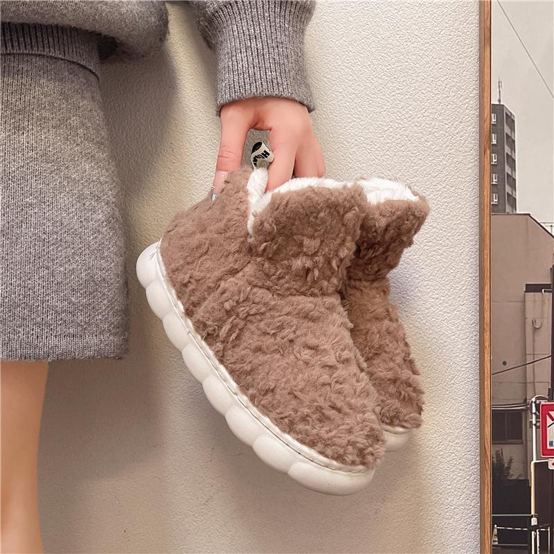 Plush Cotton Boots Winter New Round Toe Sleeve Warm Platform Anti-Slip Wear-Resistant Booties