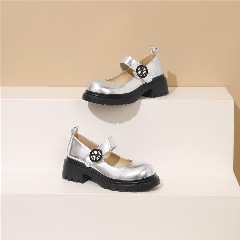 Women Mary Janes Pumps Round Toe Chunky Mid Heels Buckle Platform Glove Shoes Ladies Fashion Shoes Spring Autumn Pink 43