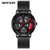 Sanda Men's Fashion Quartz Watch, Mesh Strap, Waterproof, Outdoor Casual, Hollow Wheel Dial.